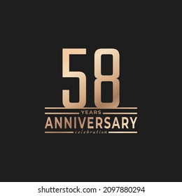 Celebración del 58 Aniversario con la forma delgada del color dorado para la celebración, boda, tarjeta de felicitación e invitación aislada en fondo oscuro