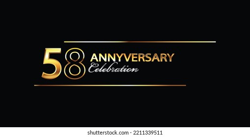 58 Year Anniversary celebration Vector Design. 58th Anniversary celebration. Gold Luxury Banner of 58th Anniversary celebration. Fifty-eight celebration card. Vector anniversary