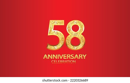 58 Year Anniversary celebration Vector Design with red background and glitter. 58th Anniversary celebration. Gold Luxury Banner of 58th Anniversary. vector illustration
