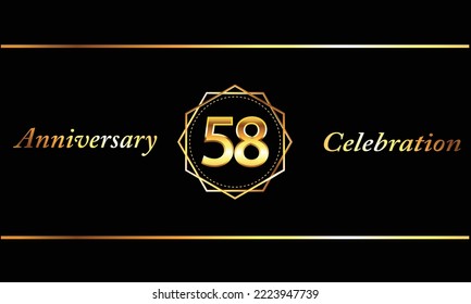 58 Jahre Jubiläum Vector Design mit goldener sechseckiger Form. 58 Jubiläumsfeier. Gold Luxury Banner des 58. Jahrestags.