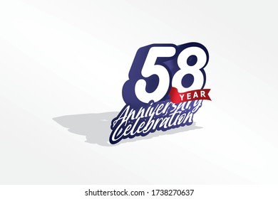 58 year anniversary, Italic Style with ribbon celebration logotype. Simple Blue color design isolated on Grey background - vector 