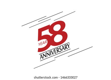 58 year anniversary, minimalist logo, greeting card. Birthday invitation. 58 year sign. Red space vector illustration on white background - Vector