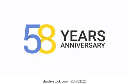 58 Years Anniversary, Birthday Symbols and Signs using  Flat and Simple Vector Design. Template Logo Celebration Isolated on White Background