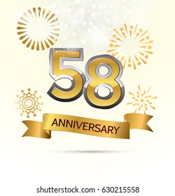 58 years anniversary celebration with Abstract background with many falling gold tiny confetti pieces.