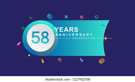 58 years anniversary celebration with colorful design, circle and ribbon isolated on dark background