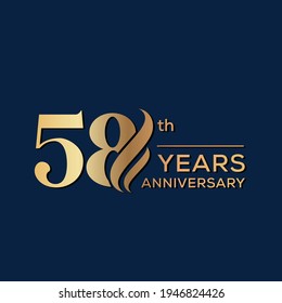 58 Years Anniversary Celebration. Anniversary logo and elegance golden color isolated on black background, vector design