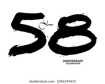 58 Years Anniversary Celebration Vector Template, 58 number logo design, 58th birthday, Black Lettering Numbers brush drawing hand drawn sketch, black number, Anniversary vector illustration