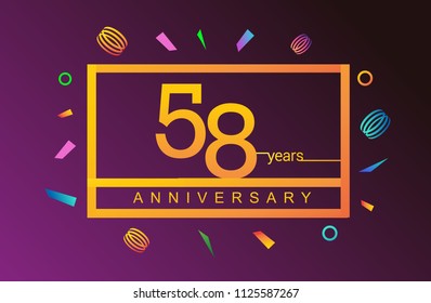 58 years anniversary celebration white square style isolated with colorful confetti background, design for anniversary celebration.
