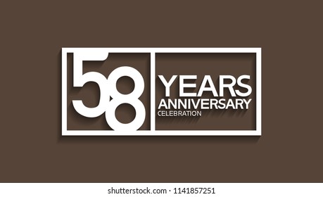 58 years anniversary celebration white square style isolated on brown background