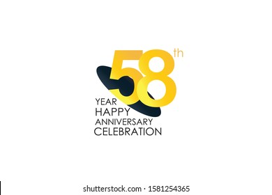 58 years anniversary celebration Yellow Color Design logotype. anniversary logo isolated on White background, vector Horizontal number design for celebration, invitation card, and greeting - Vector