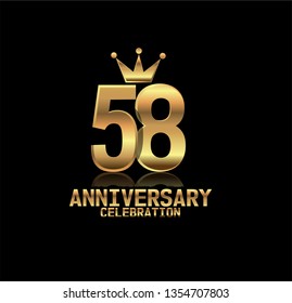 58 years anniversary with glasses design golden font and crown with reflection golden number.  Design with shadow or reflection under number. My all design can see in my port