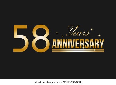 58 years anniversary gold glitter. Decorative element for postcards, banners, posters, greetings and birthday.