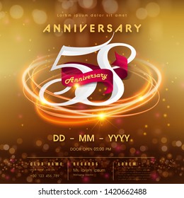 58 years anniversary logo template on golden Abstract futuristic space background. 58th modern technology design celebrating numbers with Hi-tech network digital technology concept design elements.