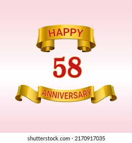 58 years anniversary logo template. Red numbers with golden ribbon.