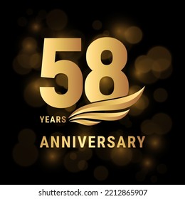 58 Years anniversary logo, Template design with gold color for poster, banners, brochures, magazines, web, booklets, invitations or greeting cards. Vector illustration