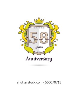 58 Years Anniversary Logo Using Heraldic Theme, Colorful and Isolated on white background