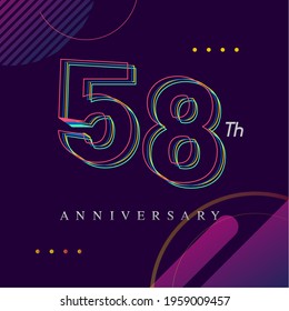 58 years anniversary logo, vector design birthday celebration with colorful geometric background and circles shape.