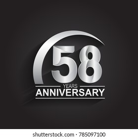58 years anniversary logotype design with silver color isolated on black background for company celebration