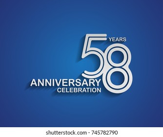 58 years anniversary logotype linked line number with silver color for celebration event isolated on blue background