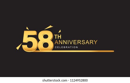 58 years anniversary logotype with single line golden and golden confetti for anniversary celebration
