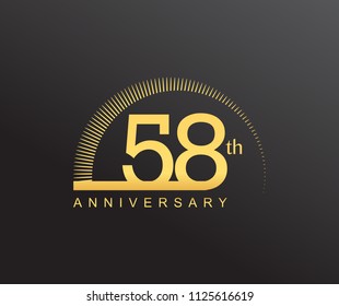 58 years anniversary logotype with single line golden color and golden ring for anniversary celebration