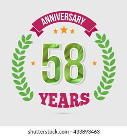 58 Years Anniversary with Low Poly Design and Laurel Ornaments