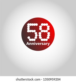 58 years Anniversary with simple bound design. Red bound with shadow. Dots font number. White colour font. My all design can see in my portofolio