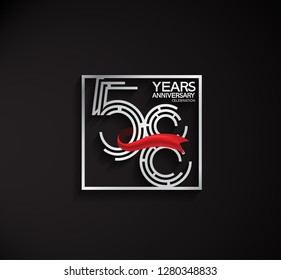 58 years anniversary template with square silver color and red ribbon