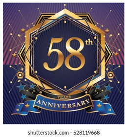 58 years golden anniversary logo celebration with ring and ribbon