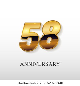 58 Years Golden Anniversary Vector Logo Design Isolated on White Background