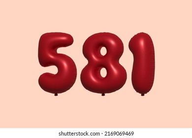 581 3d number balloon made of realistic metallic air balloon 3d rendering. 3D Red helium balloons for sale decoration Party Birthday, Celebrate anniversary, Wedding Holiday. Vector illustration