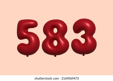 583 3d number balloon made of realistic metallic air balloon 3d rendering. 3D Red helium balloons for sale decoration Party Birthday, Celebrate anniversary, Wedding Holiday. Vector illustration