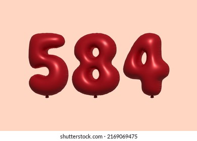 584 3d number balloon made of realistic metallic air balloon 3d rendering. 3D Red helium balloons for sale decoration Party Birthday, Celebrate anniversary, Wedding Holiday. Vector illustration