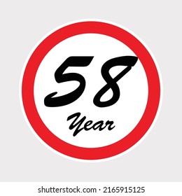 58st anniversary celebration with red ring on gray isolated background