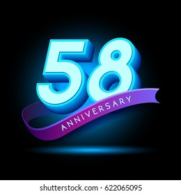 58th Anniversary 3D text with glow effect .celebration vector template design