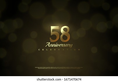 58th anniversary background with illustrations of gold colored figures and golden light effects.