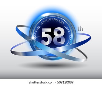 58th anniversary with blue ring and laurel on white background