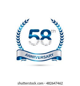 58th anniversary blue and silver colored with wreath and ribbon