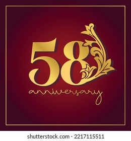 58th Anniversary celebration banner with  on red background. Vintage Decorative number vector Design.