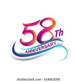 58th anniversary celebration logotype blue and red colored. fifty eight years birthday logo on white background.