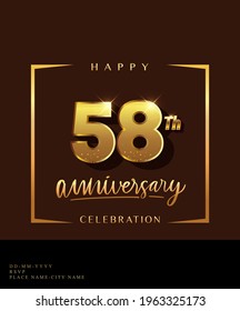 58th anniversary celebration logotype with handwriting golden color elegant design isolated on dark background. vector anniversary for celebration, invitation card, and greeting card.
