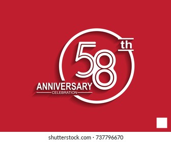 58th anniversary celebration logotype with linked number in circle isolated on red background