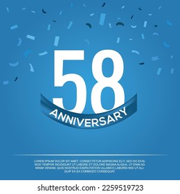 58º aniversario de celebración diseño vectorial con números de color blanco y fuente de color blanco sobre fondo de color azul abstracto 