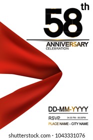 58th anniversary design with big ribbon isolated on white background for celebration event