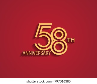 58th anniversary design logotype with line style golden color for celebration event isolated on red background