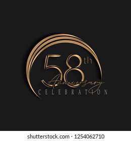 58th anniversary, design templates vector and illustrations with golden color and dark background