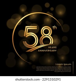 58th Anniversary logo design with double line numbers. Golden anniversary template. Vector Logo Template