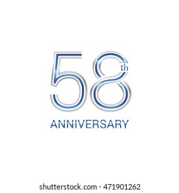 58th anniversary logo design uses three lines which form the numbers.  years anniversary signs . Silver and blue color anniversary