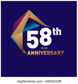 58th anniversary logo with gold shape modern looks. Anniversary signs illustration. Gold anniversary logo design and illustration
