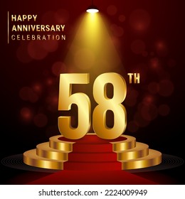 58th Anniversary. Perfect template design with golden podium for celebration events, weddings, greeting cards and invitation cards. Vector illustration